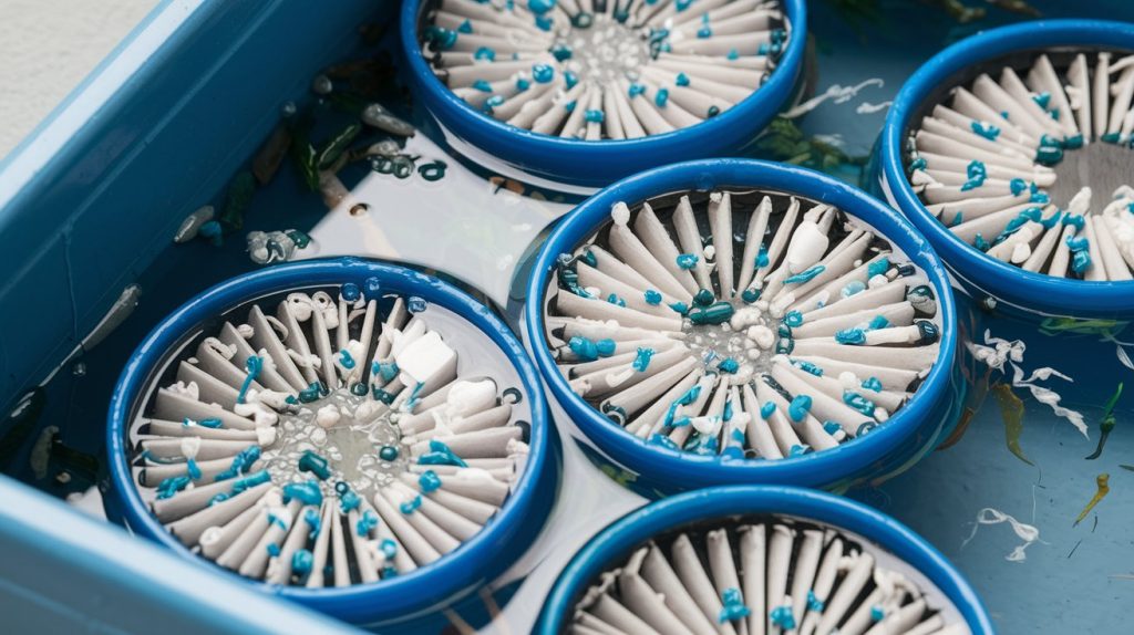 water filter dengan mikroplastik di dalam air