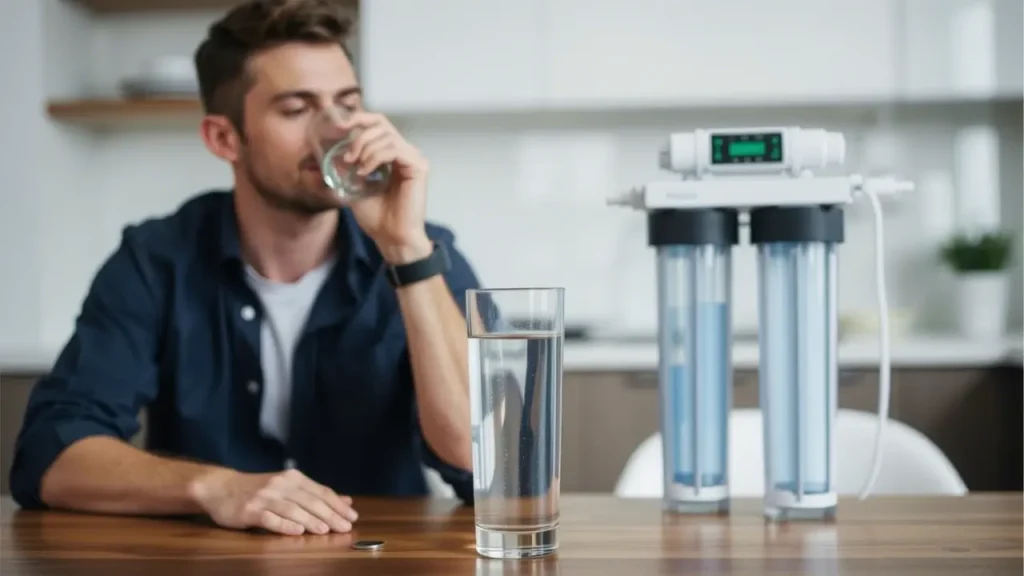 Seorang Pria Minum Air RO